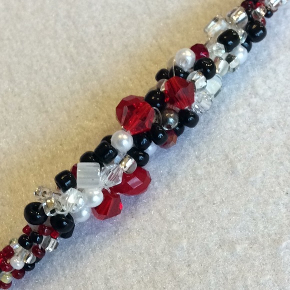 FINAL SALE PRICE CL Designs Crocheted Red/Black/White Bracelet - Picture 3 of 4